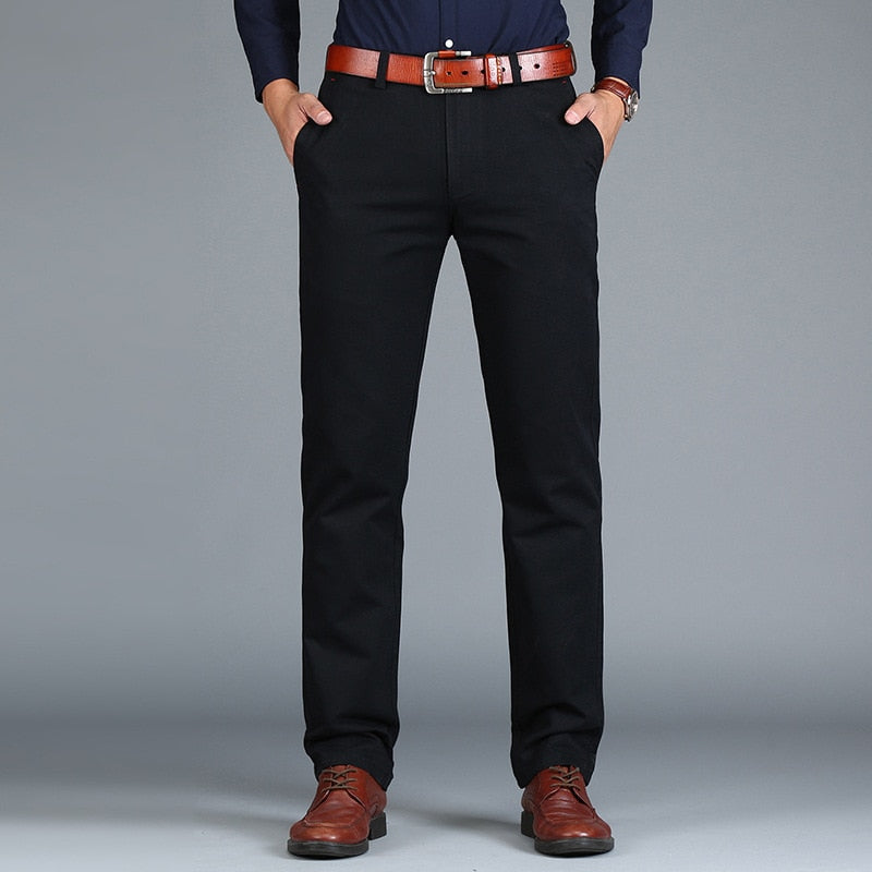 Men Pants Straight Loose Casual Trousers Cotton Fashion Men Business Suit Pants Green Brown Grey