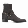 Handmade Dark Gray Suede Leather wedge Harness Boots High Top Pointed Toe Men Chelsea Boots