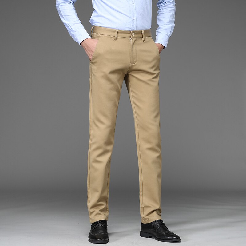 Mens Suit Pants Regular Straight Fit Anti-wrinkle Cotton Elasticity Long Trousers Business Casual Pants