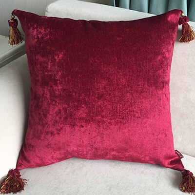 European Style Tassels Cushion Cover Ivory Purple Red Blue Tan Home Decorative Solid Pillow Cover 45x45cm/60x60cm