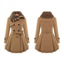 Women Autumn And Winter Long Sleeve Lapel Collar Thicken Medium Length Coat