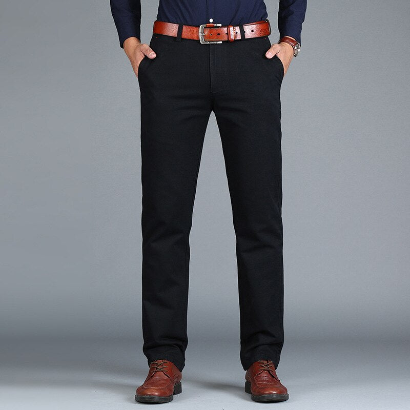 Men Pants Straight Loose Casual Trousers Cotton Fashion Men Business Suit Pants Green Brown Grey