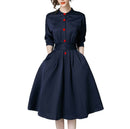 Spring Autumn Vintage Dresses Women Slim 3/4 Sleeve A Line Office Wear Dress Elegant Work Business Dresses