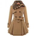 Women Autumn And Winter Long Sleeve Lapel Collar Thicken Medium Length Coat