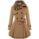 Women Autumn And Winter Long Sleeve Lapel Collar Thicken Medium Length Coat