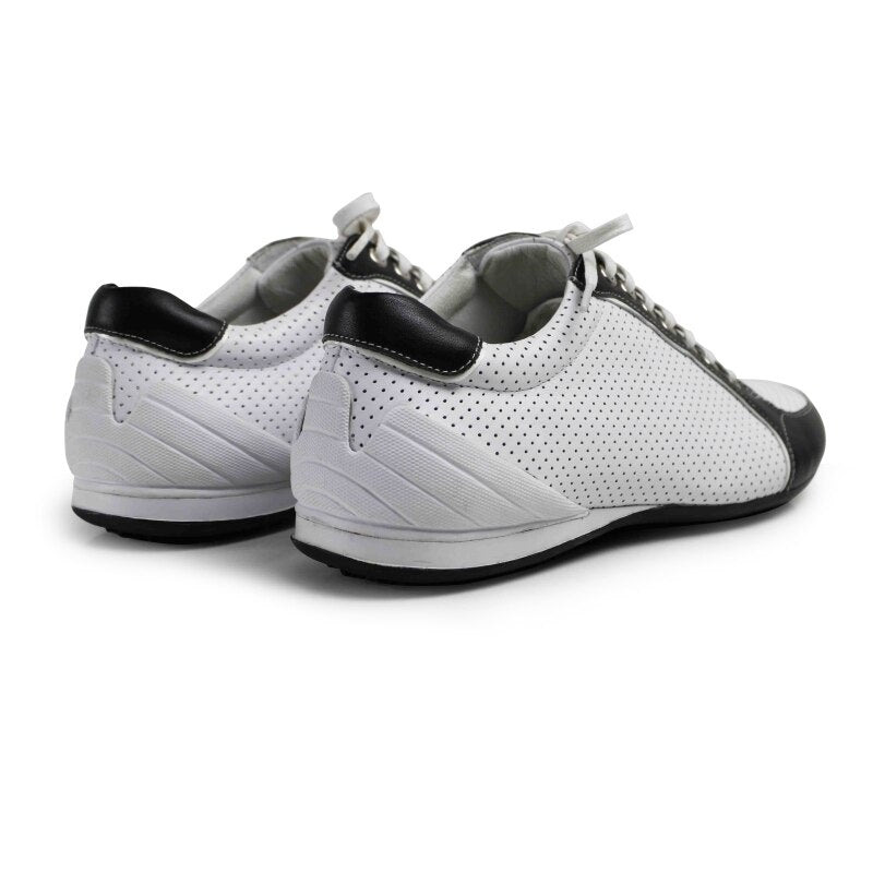 Summer Hot Sports Shoes Men White Lace-up Genuine Leather Shoe Casual Breathable Patchwork