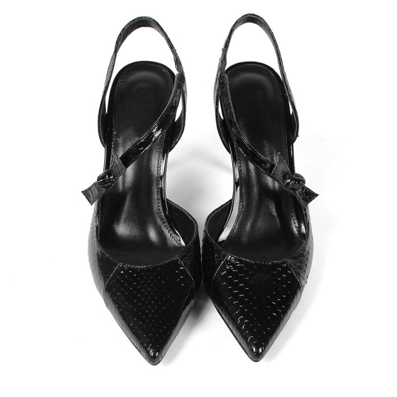 Summer New Women High Heel Sandals Pointed Toe Snakeskin Black Shoes Ladies Wedding Party Handmade
