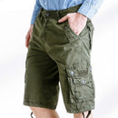 Summer Calf-Length Cargo Mens Cotton Shorts Multi-pocket Solid Male Puls Size Beach Shorts Capris Fat