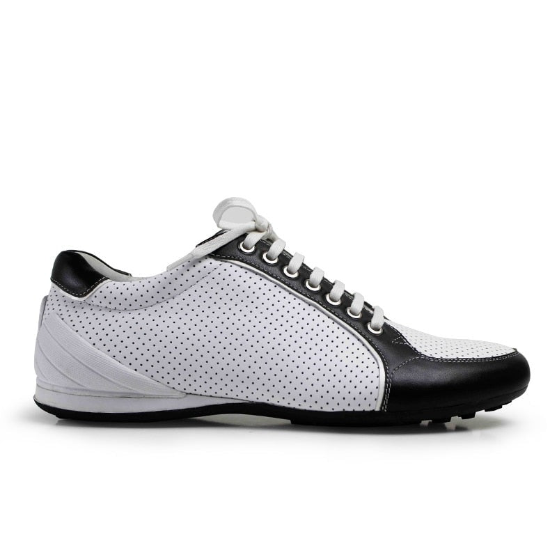 Summer Hot Sports Shoes Men White Lace-up Genuine Leather Shoe Casual Breathable Patchwork