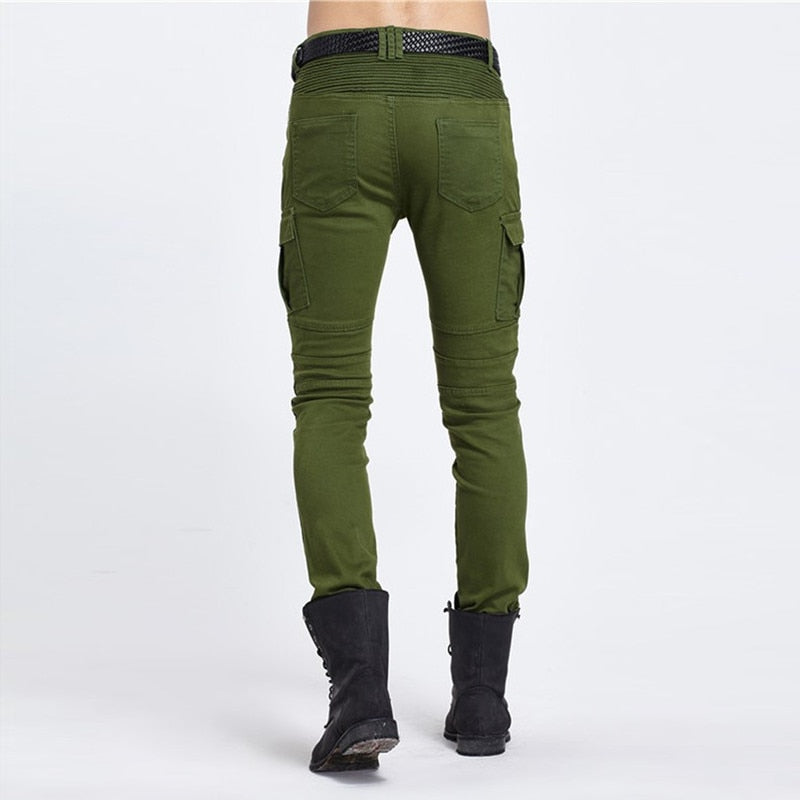 Biker Jeans Punk Style Cargo Pocket Jeans Skinny Men Famous Brand Mens Designer Clothes Zipper Denim Pants Green Black