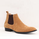 Winter Handmade wedge Slim Elastic Slip on Men Casual Suede Boots genuine leather Toed Chelsea Ankle Shoes