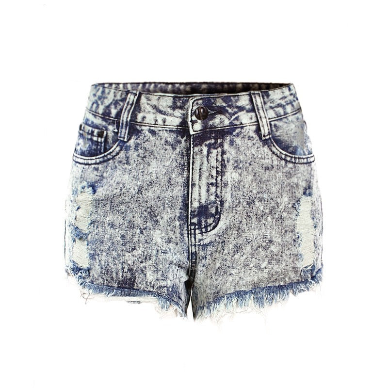 Women`s High Waist Ripped Acid Washed Denim Shorts For Woman