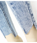 High Waist Mom Jeans With Irregular Opening Woman Boyfriend Acid Wash Cropped Denim Pants For Women Jeans