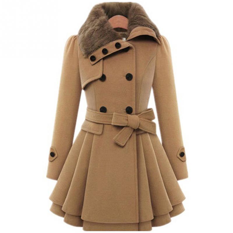 Women Autumn And Winter Long Sleeve Lapel Collar Thicken Medium Length Coat
