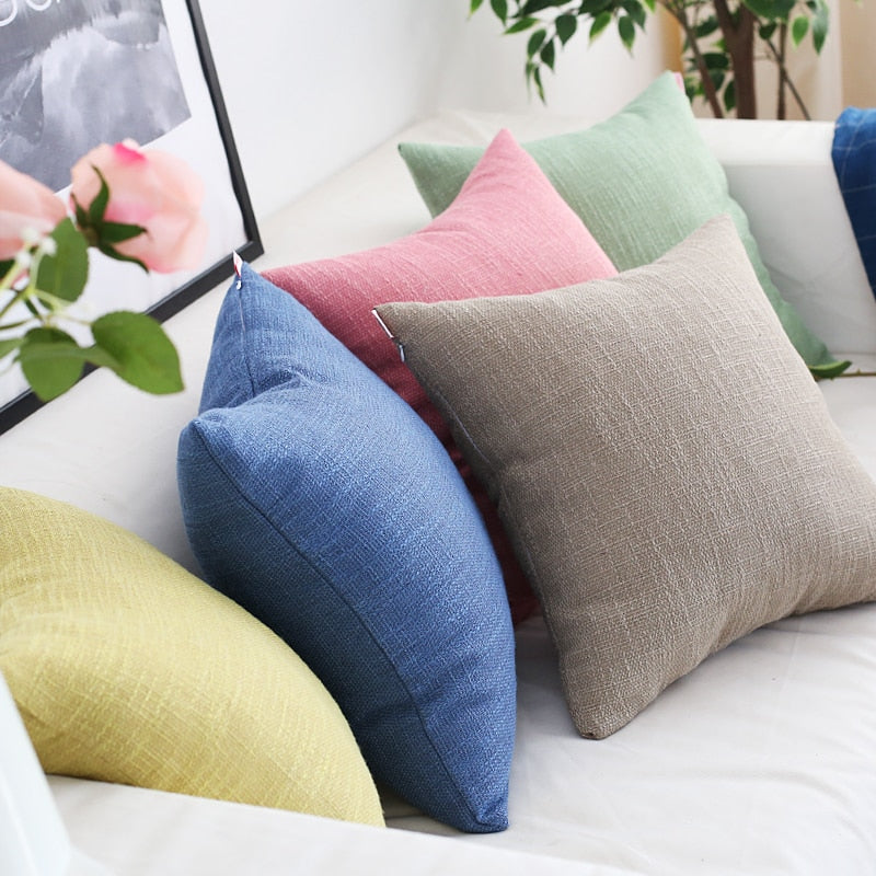 Plain Cushion Cover Solid Home Decorative Vintage Pink Ivory Blue Green Pillow Case for Home Sofa Bed  45x45cm 50x50cm 60x60cm