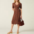 Summer Dress Polka Dot Vintage Elegant Midi Dress Round Neck Short Sleeve Buttoned Waist Slim Dresses For Women Clothes