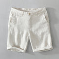 Mid Waist Linen Beach Shorts Summer Men Simple Business Casual Straight Pockets Solid Zipper Work Knee Length Pants
