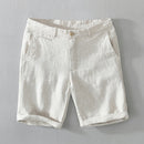 Mid Waist Linen Beach Shorts Summer Men Simple Business Casual Straight Pockets Solid Zipper Work Knee Length Pants