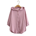 Spring Autumn Women Shirt Casual Clothes Female Tops Cotton And Linen Half Sleeve Hooded