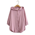 Spring Autumn Women Shirt Casual Clothes Female Tops Cotton And Linen Half Sleeve Hooded