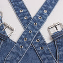 Denim Split Joint Buckle Split Joint Wide Strap Belt Personality Women Tide All-match Spring
