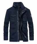 Cotton Denim Jackets Men Long Stand Collar Multi-pocket Casual Coat Military Men's Windbreakers Jacket