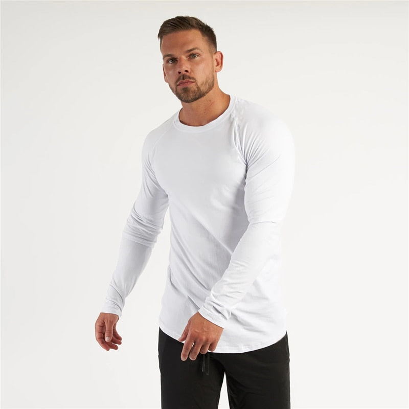 T-Shirt Men Spring Cotton T Shirt Men Solid Sports Tshirt O-neck Long Sleeve