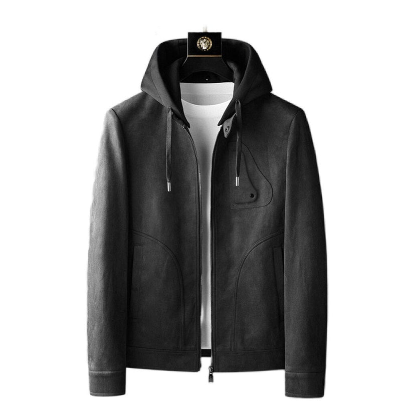 Luxury men jackets hooded elastic spring casual suede wool coats male motorcycle clothes streetwear