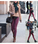 High Waisted Burgundy Elastic Denim Jean Women`s Pants Trousers Skinny Pencil Woman Jeans Femme