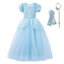 Little Girls Blue Cinderella Dress Up Children Puff Sleeve Elegant Prom Party Dress Kids Girl Birthday Princess Costume