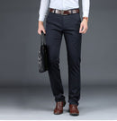 Men Suit Pants Straight Stretch Solid Silk Long Dress Baggy Comfortable Meeting Office Black Blue Trousers