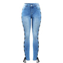 Side Split Bandage Jeans Women`s Stretchy Denim Pants Trousers Jeans For Women