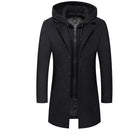 Men wool jackets long solid detachable hooded overcoat warm luxurious woolen blend zipper clothing