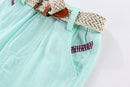 Summer Boys Shorts with Belt Plaid Elastic Waist Casual Cotton Solid Short Pants for Kids Clothes