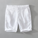 Mid Waist Linen Beach Shorts Summer Men Simple Business Casual Straight Pockets Solid Zipper Work Knee Length Pants