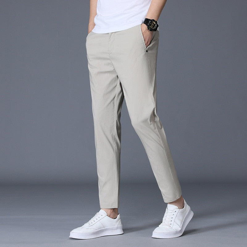 Summer Ankle Length Suit Pants Trousers For Male Ice Silk Thin Man Formal