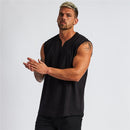 Summer Plain Cotton Fitness Mens Gym Tank Top Curved Hem V neck Gym Stringer Vest Bodybuilding Clothing Muscle Sleeveless Shirt
