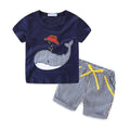 Boys Outfits Cute Cartoon Whale Pattern T-Shirts and Striped Summer Shorts Set for Kids Clothes Beach Suit