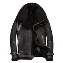 Men Shearling Jacket Flight Jacket Double Collar Short Leather Jacket Men Sheepskin Aviator Fur Coat Mens Bomber Jacket