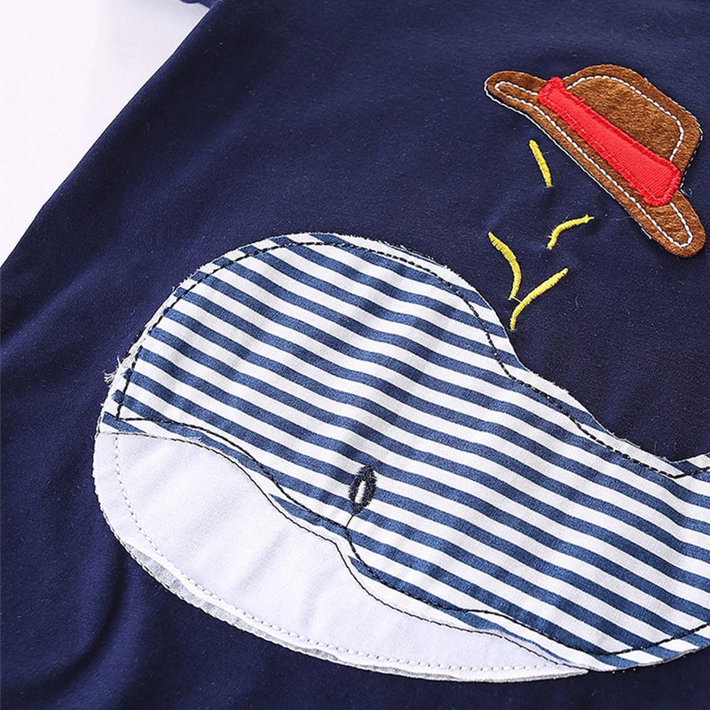 Boys Outfits Cute Cartoon Whale Pattern T-Shirts and Striped Summer Shorts Set for Kids Clothes Beach Suit