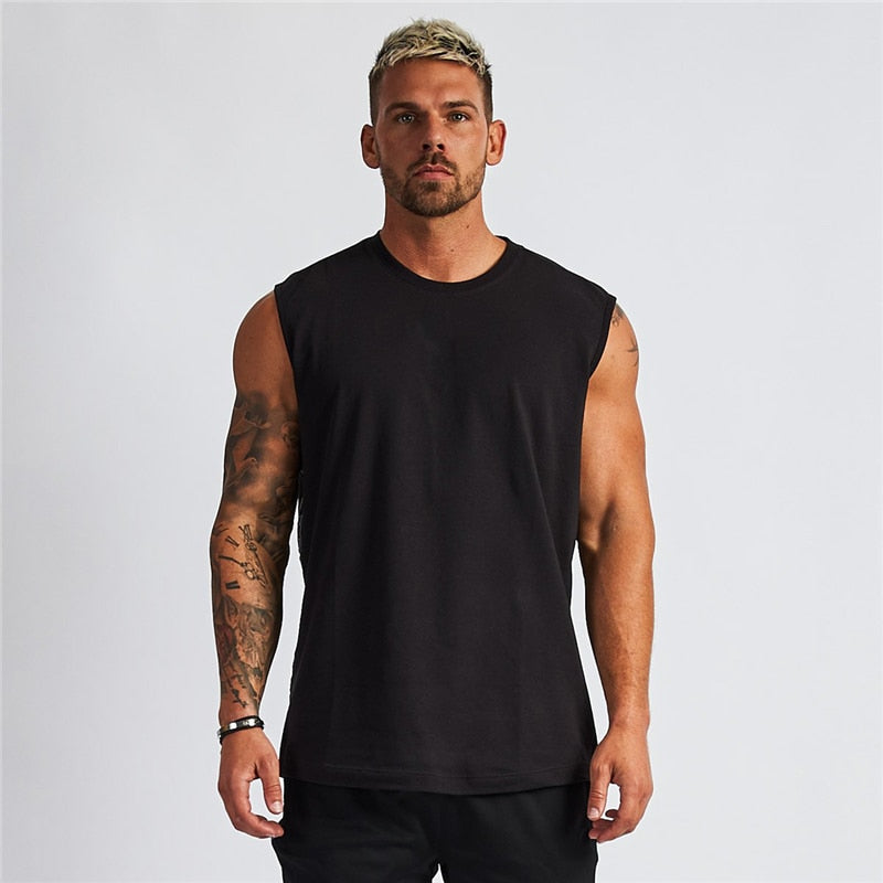 Compression Sleeveless Shirt Gym Clothing Fitness Mens Tank Top Cotton Bodybuilding Stringer Singlet Muscle Vest Workout