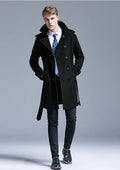 Trench Men Double Breasted Slim Coat Men Solid Color Long Windbreaker Jacket