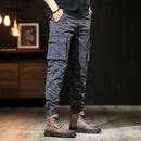 Mens Spring Pants Cotton Slim Cargo Pants Casual Four-color Elastic Worker Male