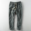 Men Linen Pants Casual Style Simple Sport Jogger Slim-Fit Thin Drawstring Stretch Waist Straight Ankle-Length Trouser