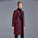 Autumn Winter Casual England Slim Single-Breasted Men Suit Collar Woolen Trench Coat Middle Long Mens Jackets and Coats