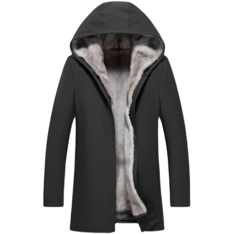 Winter Real Mink Fur Jacket Men Parkas Coat Hooded Removable Liner Business Casual Thick Warm Windproof Hat Outwear