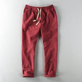 Men Linen Pants Casual Style Simple Sport Jogger Slim-Fit Thin Drawstring Stretch Waist Straight Ankle-Length Trouser
