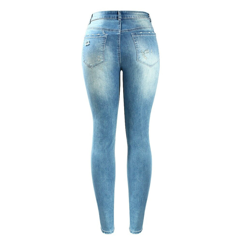 Women`s Brand New Mid High Waist Stretch Vintage Wash Ripped Skinny Denim Pants Jeans For Women