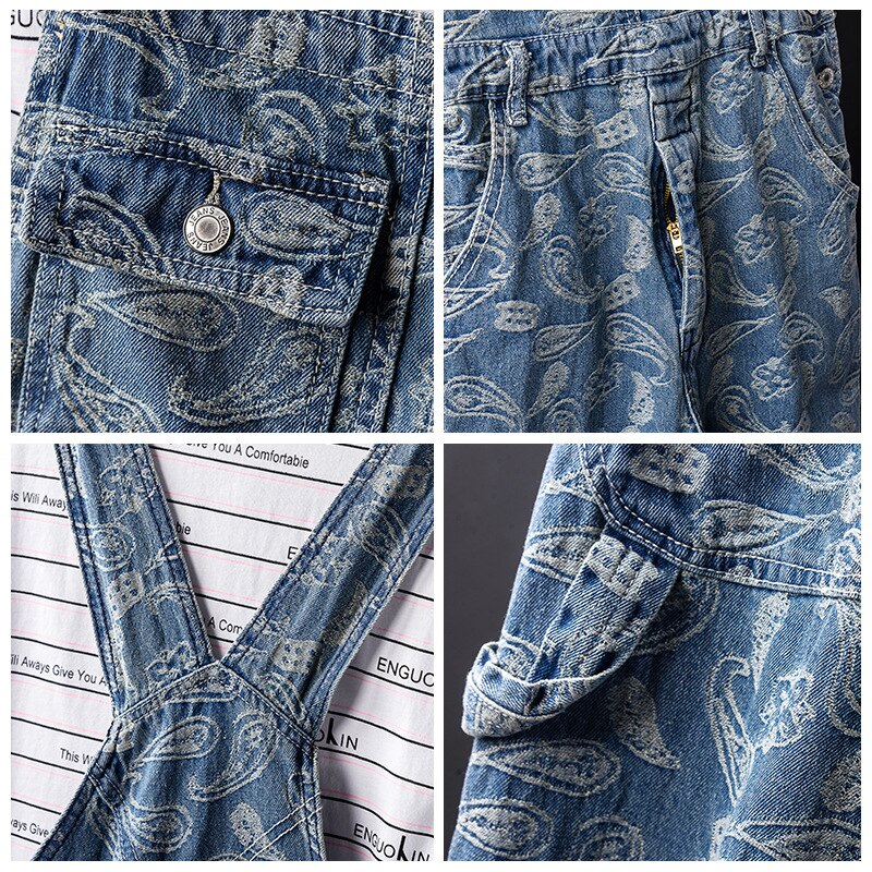 Retro Printing Jeans Loose Hip Hop Street Dance Jumpsuits Leisure Denim Trousers