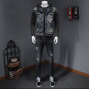 European Style Hooded Colorblock Bomber Pilot Blue Denim Jacket Men Jeans Coats Motorcycle Casual Slim Outwear Clothing Overcoat